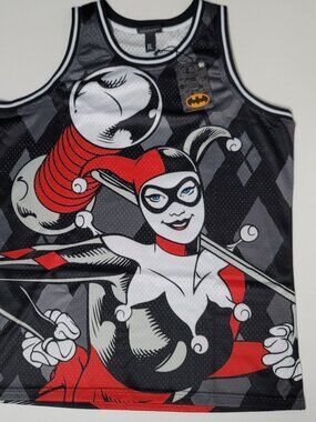 Dc Comics Harley Quinn Joker Mesh Mens XL Top Big Print Lids NEW Black Red White